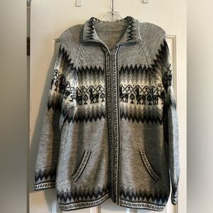 LAMA  Zip Front Wool Knit Cardigan Sweater Jacket - Gray Black White. Unisex
